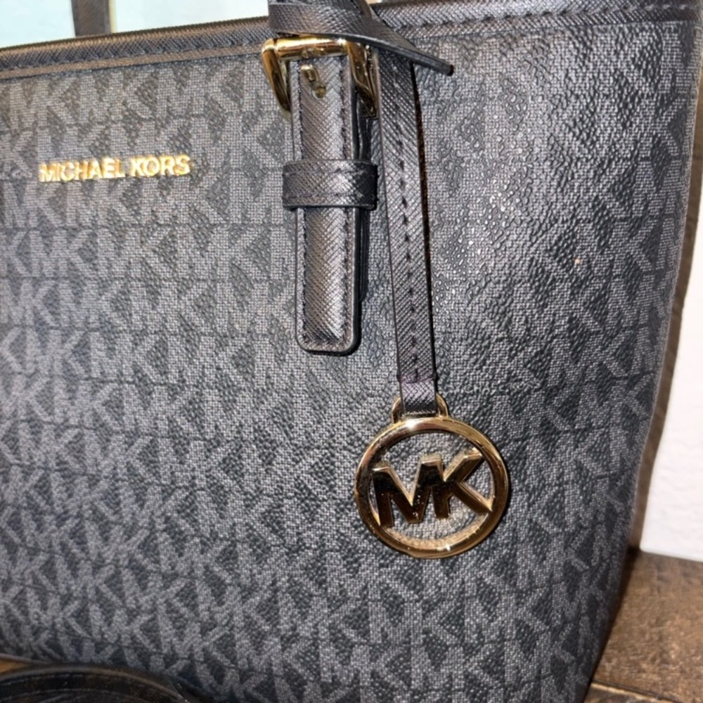 Michael Kors Gray and Black Monogram Tote - Picture 2 of 8